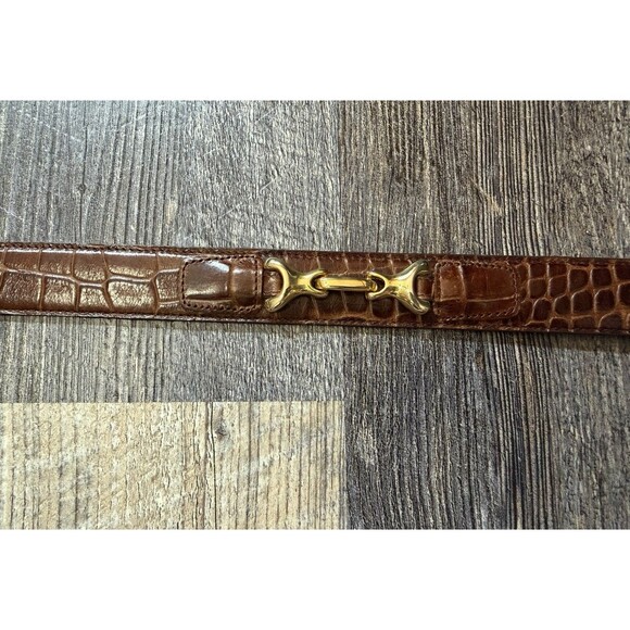 Genuine Leather Croc Embossed Belt Brown Gold Snaffle Bit Equestrian Horsebit L main image 7